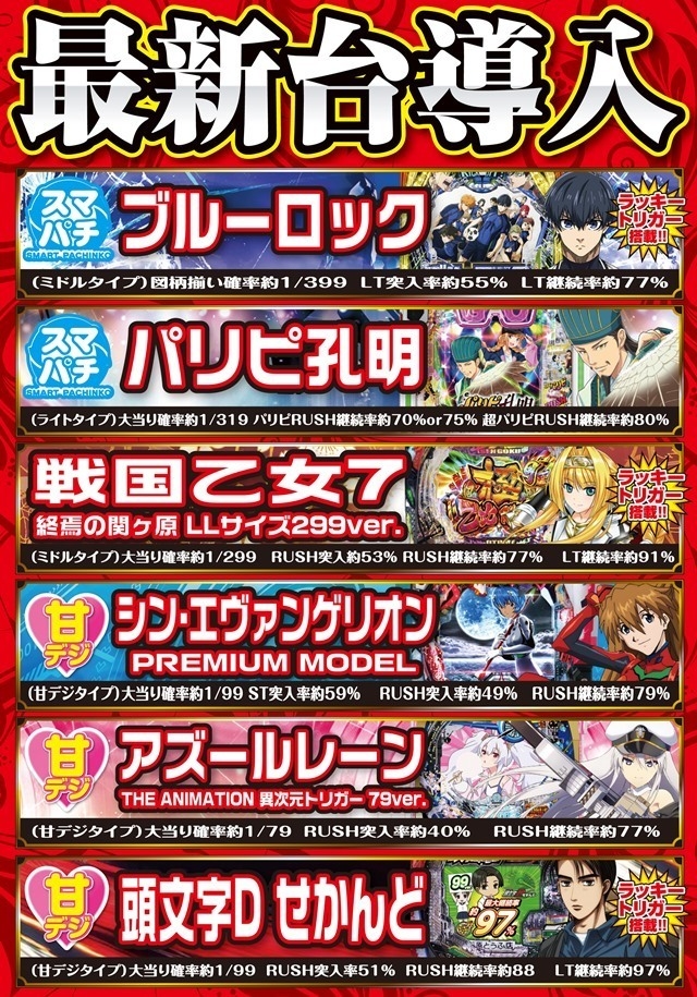 パチンコ最新機種導入(予定)